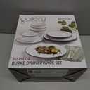 MALACASA Plates and Bowls Sets, 12 Pieces Modern Porcelain Dinnerware Set for 4 White Kitchen Dinner Dining Ware Set wtih Black Rim Ceramic Dishware Dishes Microwave and Dishwasher Safe, Series LUNA