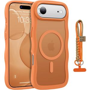 for iPhone Air Case Cute Wavy Matte Orange |Compatible with MagSafe,Color-Matched Lanyard,Military Grade Shockproof,Slim & Durable,Travel-Ready & Stylish