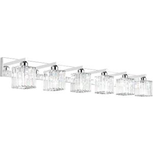 Aipsun Bathroom Vanity Light Fixtures 6 Light Chrome Vanity Light for Bathroom Crystal Vanity Lighting Fixtures (Exclude Bulb), 49 inch