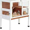 2-Story Guinea Pig Cage with Stand, Indoor Wooden Hamster Cage with Ramp, Pull-Out Tray, Hideout & Platform, Acrylic Transparent Small Animal Habitat for Chinchillas, Ferrets, Hedgehogs, Walnut