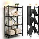 4 Tier Foldable Storage Shelf with Wheels No Assembly Metal Rack, 50.2 x 28.15 x 15.55 inches