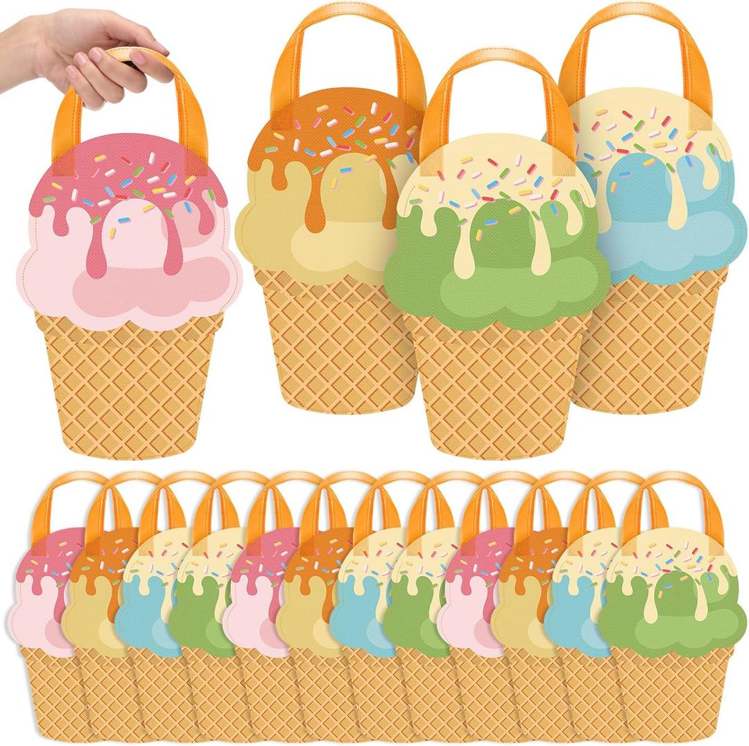 Sunnymove 24 Pcs Ice Cream Party Favor Bags Sweet Candy Goodie Treat Gift Ice Cream Summer Gift for Birthday Pool Party Two Sweet Birthday Decorations Donut Decor Baby Shower Wedding Decor