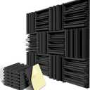 12 Pack Self-Adhesive Sound Proof Foam Panels,12 X 12 X 2 inches Acoustic Foam,High Resilience Sound Proofing Padding for Wall,Sound Absorbing Panels Suitable for Home Studios, Offices - Black (2Inch 12pack)