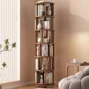 Solid Wood Rotating Bookshelf on Wheels, 6 Tier, Round Revolving Bookcase, 360° Spinning Book Shelf Tower for Kids, Narrow Rolling Bookshelves for Small Space, Corner, Bedroom, Office, Walnut