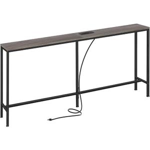 SUPERJARE 70 Inch Console Table with Outlet, Sofa Table with Charging Station, Narrow Entryway Hallway Table, Behind Couch Table, for Living Room, Charcoal Gray