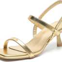 Amoji Women's 2.5 Inche Low Kitten Heel Ankle Strap Heeled Sandals Party Wedding Dress Shoes FZ326 Gold Heels, Size 6 women