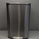 Amazon Basics Smudge Resistant Rectangular Trash Can With Soft-Close Foot Pedal, Brushed Stainless Steel, 50 Liter/13.2 Gallon, Satin Nickel Finish, 16.7"L x 14.7"W x 25.9"H