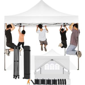 COBIZI 10x10 Pop up Canopy Tent with 4 Sidewalls, Waterproof Heavy Duty Commercial Canopy for Parties, Outdoor Tent, Garden Gazebo, Carry Bag with Wheel (10x10ft, White)