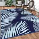 GENIMO Outdoor Rug 9' x 12' Waterproof for Patios Clearance, Reversible Outdoor Plastic Straw Camping Rug Carpet, Large Area Rugs Mats for RV, Camper, Deck, Balcony, Porch, Beach, Navy Blue&Baby Blue