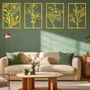 ZNZAPO 4 Pcs Large Gold Metal Flower Wall Art, Abstract Line Art Wall Decor, Minimalist Floral Wall Hanging Art, 3d Wall Art Sculptures Decor for Living Room Bedroom Bathroom (15.7  22.5)