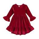 YOUNGER TREE Toddler Baby Girls Fall Clothing Solid Cotton Pit Irregular Skirt Winter Dress Long Sleeve Skirt Outfits(Velvet Red, 2-3T)