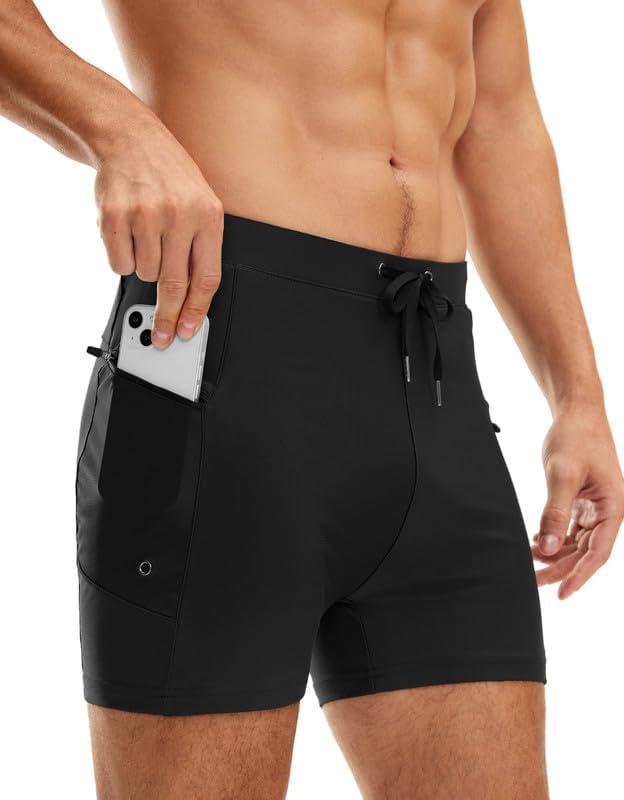 G Gradual Men's Swimsuit Trunks with Zipper Pockets Quick Dry Swimwear Bathing Suit Swim Briefs Board Shorts for Men (Black, M)