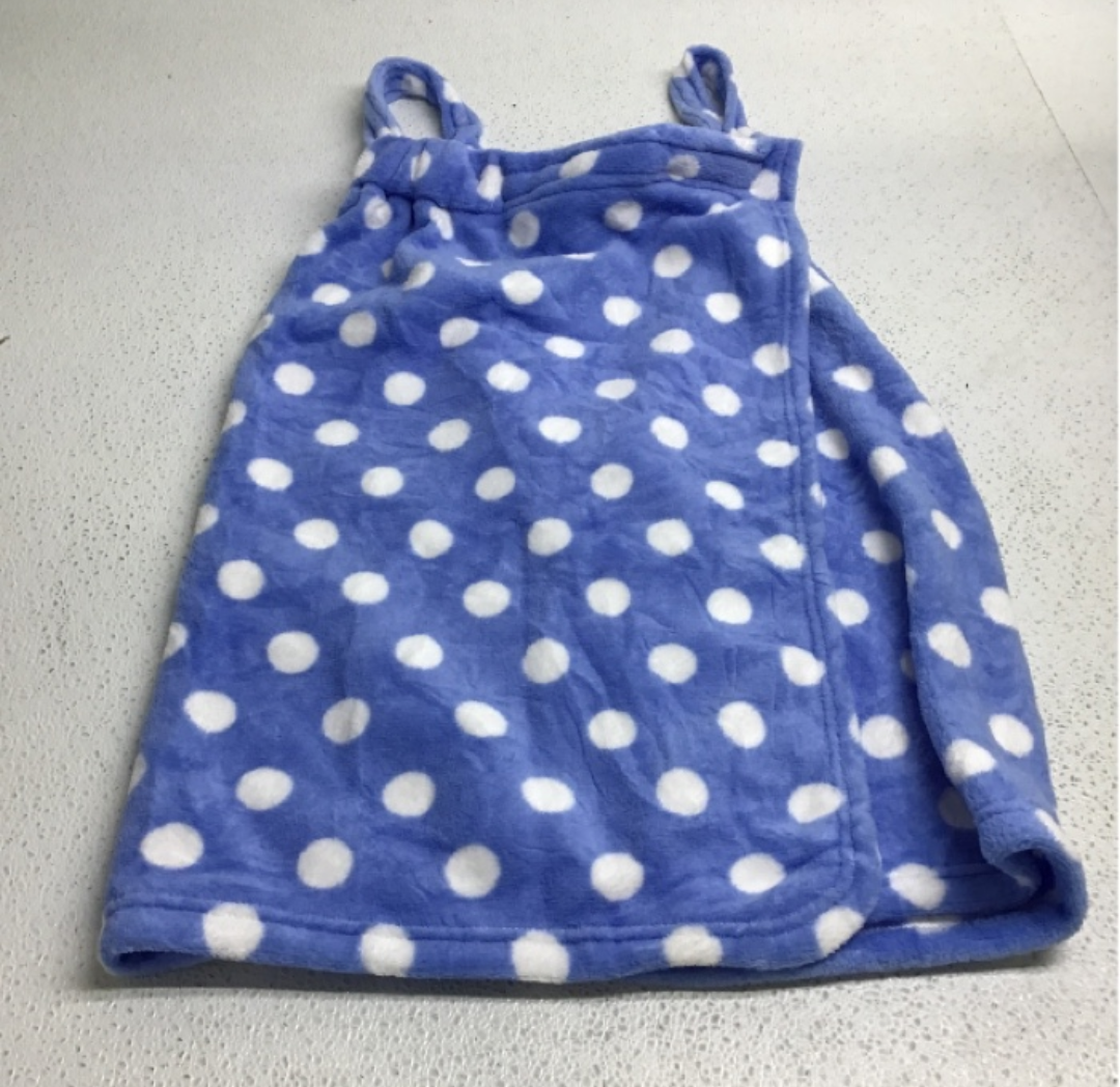 Women’s Towel Wrap Dress – Blue with White Polka Dots,  Soft Microfiber Spa Bath Dress, Size S