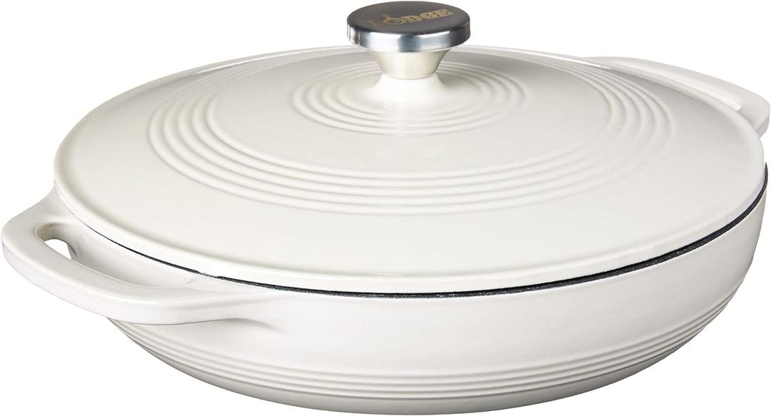 Lodge 3.6 Quart Enameled Cast Iron Oval Casserole With Lid Dual Handles  Oven Safe up to 500 F or on Stovetop - Use to Marinate, Cook, Bake, Refrigerate and Serve  Oyster White