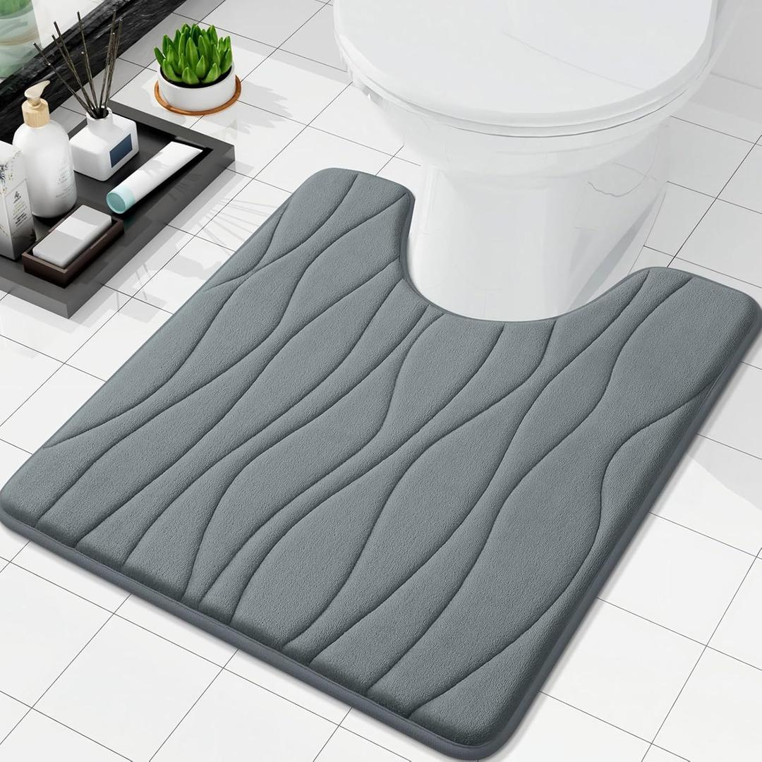 Buganda Memory Foam Toilet Rugs U-Shaped 24x20, Ultra Soft and Absorbent Bathroom Rugs, Non-Slip Toilet Bath Mat, Machine Wash Dry, Contour Bath Rugs for Toilet Base, Grey