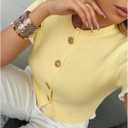 SOLY HUX Women's Button Up Short Sleeve Cardigan Lightweight Fitted Sweater Ribbed Knit Tops (M)