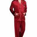 Lonxu Mens Silk Satin Pajamas Long Sleeve Loungewear Sleepwear Button-Down Pj Set (XL), Piece of 1