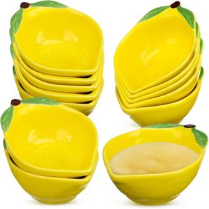 Tioncy 12 Pcs Ceramic Ramekins Small Dessert Bowls 6 oz Oven Safe Ceramic Dish Dip Bowl Seasoning for Serving Sauce Snack Baking Brulee Pudding(Lemon)