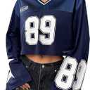 Milumia Women's Y2k Long Sleeve Crop Tops Football Jersey V Neck Graphic Tee XSmall