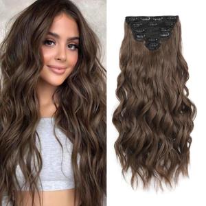 Clip in Hair Extensions, 6 PCS Natural & Soft Hair & Blends Well Hair Extensions, Dark Brown Long Wavy Hairpieces (24inch, 6pcs, Chocolate Brown)