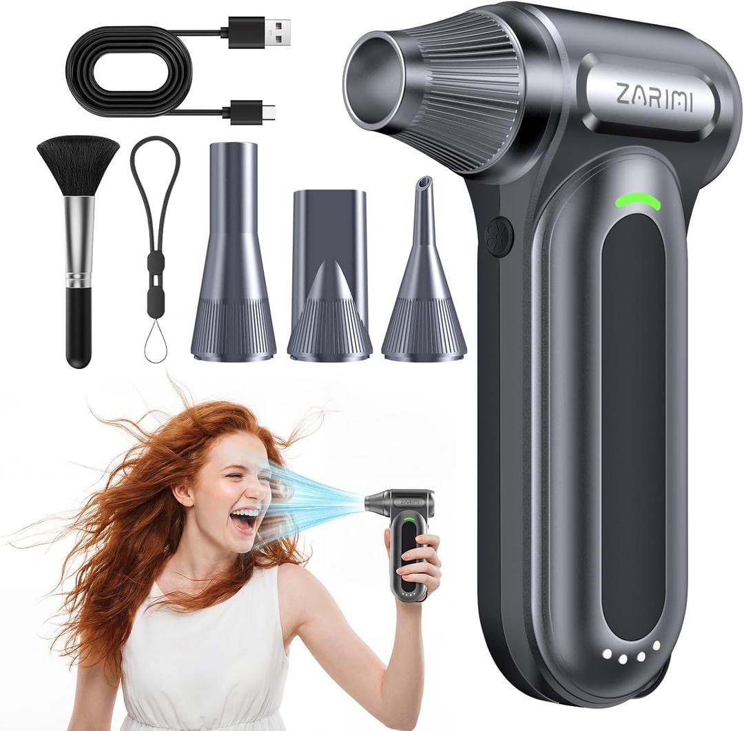 Electric Compressed Air Duster, 170000RPM High-Speed Cordless Air Blower with Rechargeable Battery for Keyboard, PC & Electronics Car Cleaning, Reusable Canned Air Alternative (Black Silver)