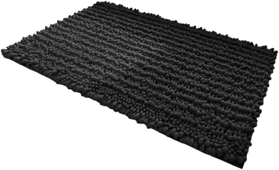 Turquoize Luxurious Non-Slip Shaggy Chenille Kitchen Runner Black Kitchen Rug Ultra Soft Plush Carpet Mat Shag Shower Bath Runner Absorbent Large Bath Mat for Entryway, Size 59 & 20 Inches, Black