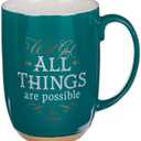 Christian Art Gifts Green Clay Base Ceramic Coffee Mug 15 oz. Lead and Cadmium-free Inspirational Scripture Coffee & Tea Mug for Men and Women with Bible Verse: All Things are PossibleMatthew 19:26