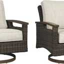 Signature Design by Ashley Paradise Trail Outdoor Swivel Upholstered Lounge Chair with All Weather Cushion, Set of 2, Cleanable Performance Fabric, Beige (Dark Brown)