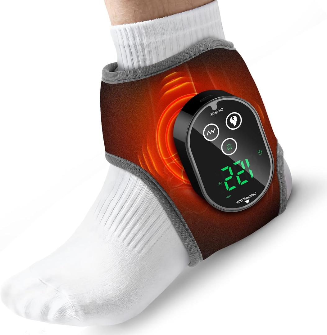 Ankle Heating Pad with Massager, Foot Massager with Heat, Ankle Heating Pad Heated Wrap Brace for Pain Foot, Foot Warmer Gift