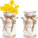 Hacaroa 2 Pack Metal Milk Can Rustic Galvanized Vase, 7.5 Inch Shabby Chic Can Jug with Handle, Primitive Decorative Flower Vase Mini Pitcher for Home, Living Room, Kitchen, Farmhouse Decoration (19 x 10 cm)