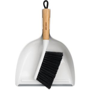 MR.SIGA Dustpan and Brush Set, Portable Cleaning Brush and Dustpan Combo with Bamboo Handle, White, 1 Set