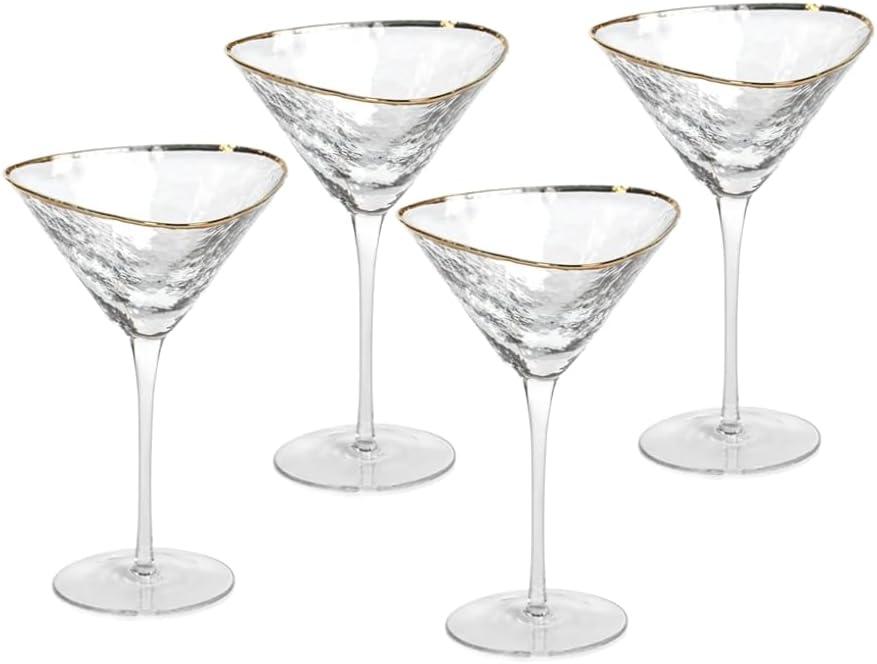 Amalfi Triangular Glassware or Stemware with Gold Rims - Sets of 4 (Martini - S/4)