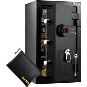 ADIMO Fireproof Safe Box, Large Heavy Duty Home Safe with Money & Document Bag for Cash, Keys Lock & Digital Keypad, Built-in Light, 1.8 CuFt Fireproof Waterproof Money Box for Home Office Business