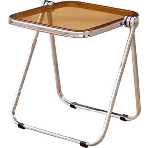 HYYTEIBL 16.2" × 14.1" Acrylic Folding Table, Small Lightweight End Table for Living Room, Bedroom and Small Room, Sturdy Metal Frame with No Assembly Required, Space-Saving Storage Design (Tawny)