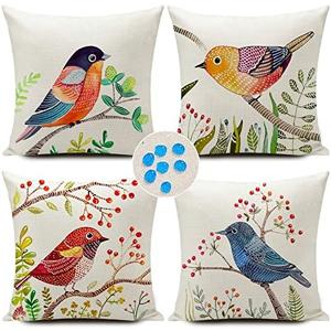 HUASHUZI Outdoor Waterproof Throw Pillow Covers Birds Cushions Pillows Case 18x18 Inch Set of 4 Patio Furniture Pillows Decorative for Home Garden Sofa Couch