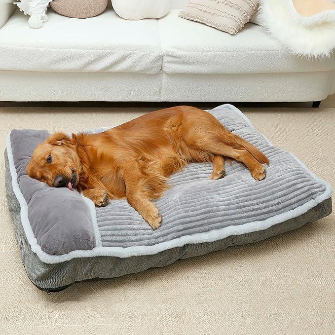 Dog Bed for Large Dogs, Dog Mattress with Pillow for Crate Kennel, Sofa pet Bed, Super Soft pet Bed for Medium, Jumbo, Small Dogs Breeds (Grey, Large:(36"x27"x3")