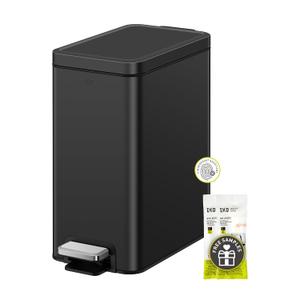 EKO Small Bathroom Trash Can with Lid Soft Close, Step Pedal, 10 Liter / 2.6 Gallon Stainless Steel Garbage Can with Removable Inner Bucket, Anti-Fingerprint Finish (Matte Black)