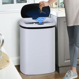 Dkeli 13 Gallon Trash Can Automatic Kitchen Trash Can 50 Liter Touch Free Garbage Can with Lid Brushed Waste Bin for Home Office Bedroom Bathroom, White (15 x 10 x 24 inches)