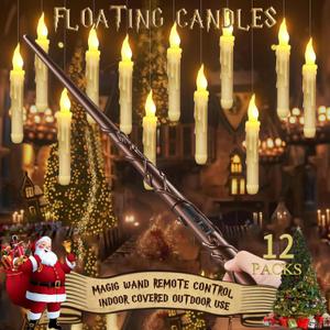 Harry Floating Battery Operated Flameless Hanging Candle Lights with Potter Magic Wand Remote, Floating Candles with Remote, Hanging Decor for Home Classroom Birthday Party Church
