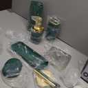 XLHOMO Bathroom Accessories Set, Green Bathroom Set, Dark Green Bathroom Accessory Set with Trash Can, Soap Dispenser, Soap Dish, Toothbrush Holder and Qtip Holders