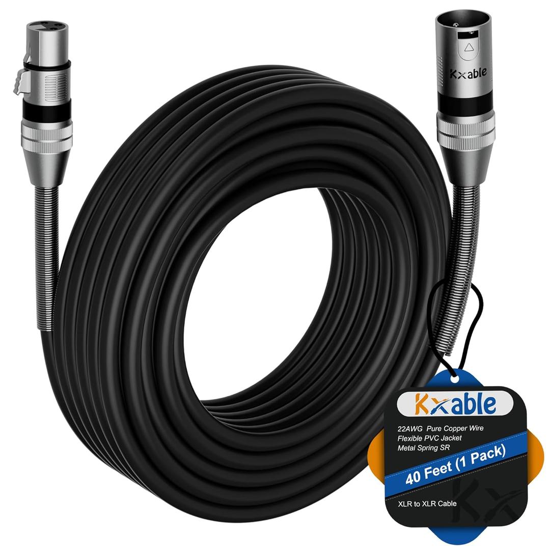 XLR Microphone Cable 40FT, XLR Male to Female Balanced Mic Cable, 3-Pin Shielded Speaker Cord, Zinc Alloy Connectors, Premium 22AWG Pure Copper, Metal Spring SR, Recording Studio, Podcast