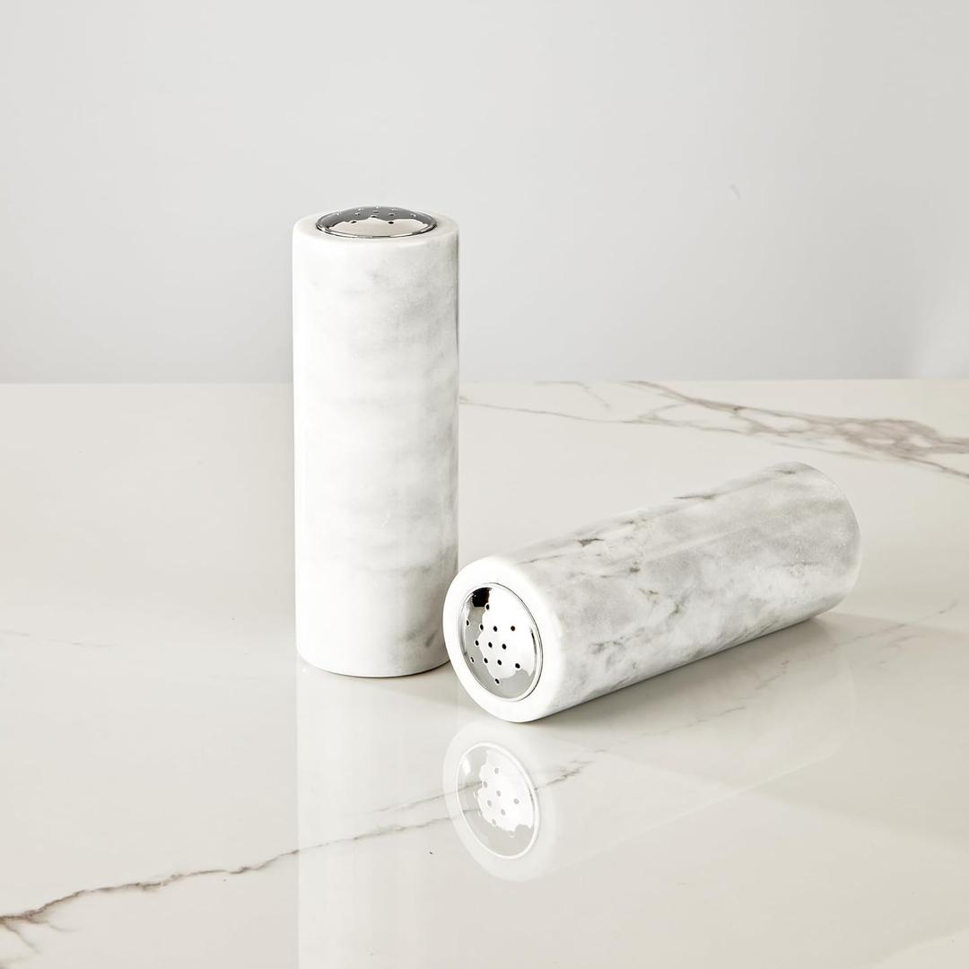 Lina&CO. White Marble Salt Shaker, Reusable Salt Dispenser, Multi-Purpose Marble Container for Salt, Paprika and Powdered Herbs, Home Kitchen or Dining Room, House Warming Gifts