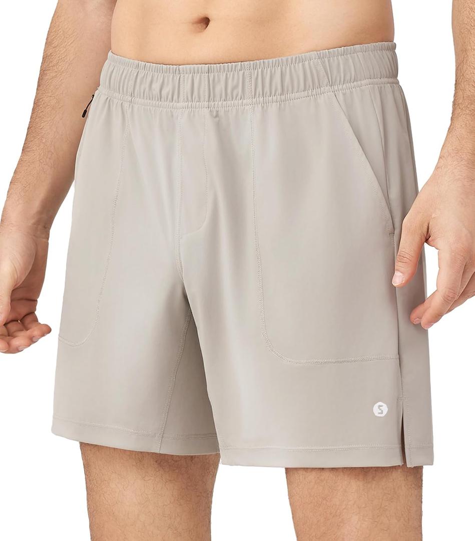 Separatec Men's Athletic Running Shorts Lightweight Breathable 7" with Zipper Pockets (Gray, L)