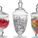Elements Glass Apothecary Jars, Set of 3 Clear Decorative Jars for Wedding Decor, Candy Buffet, Bathroom Storage, and Table Centerpieces