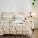 Jane yre Duvet Cover Queen Floral, Brushed Microfiber 3 Pieces Bedding Set, Garden Style Vintage Floral Queen Duvet Cover Flower, with Zipper Closure, Luxury Soft Breathable Comfy