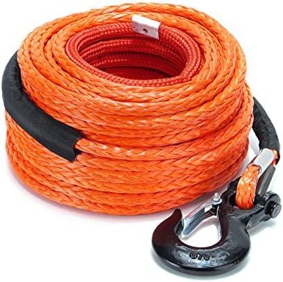 SPARKWHIZ Synthetic Winch Rope Cable Kit: 1/2" x 100 ft 32000lbs Winch Line Cable with Protective Sleeve + Winch Hook for 4WD Off Road Vehicle Truck SUV UTV ATV