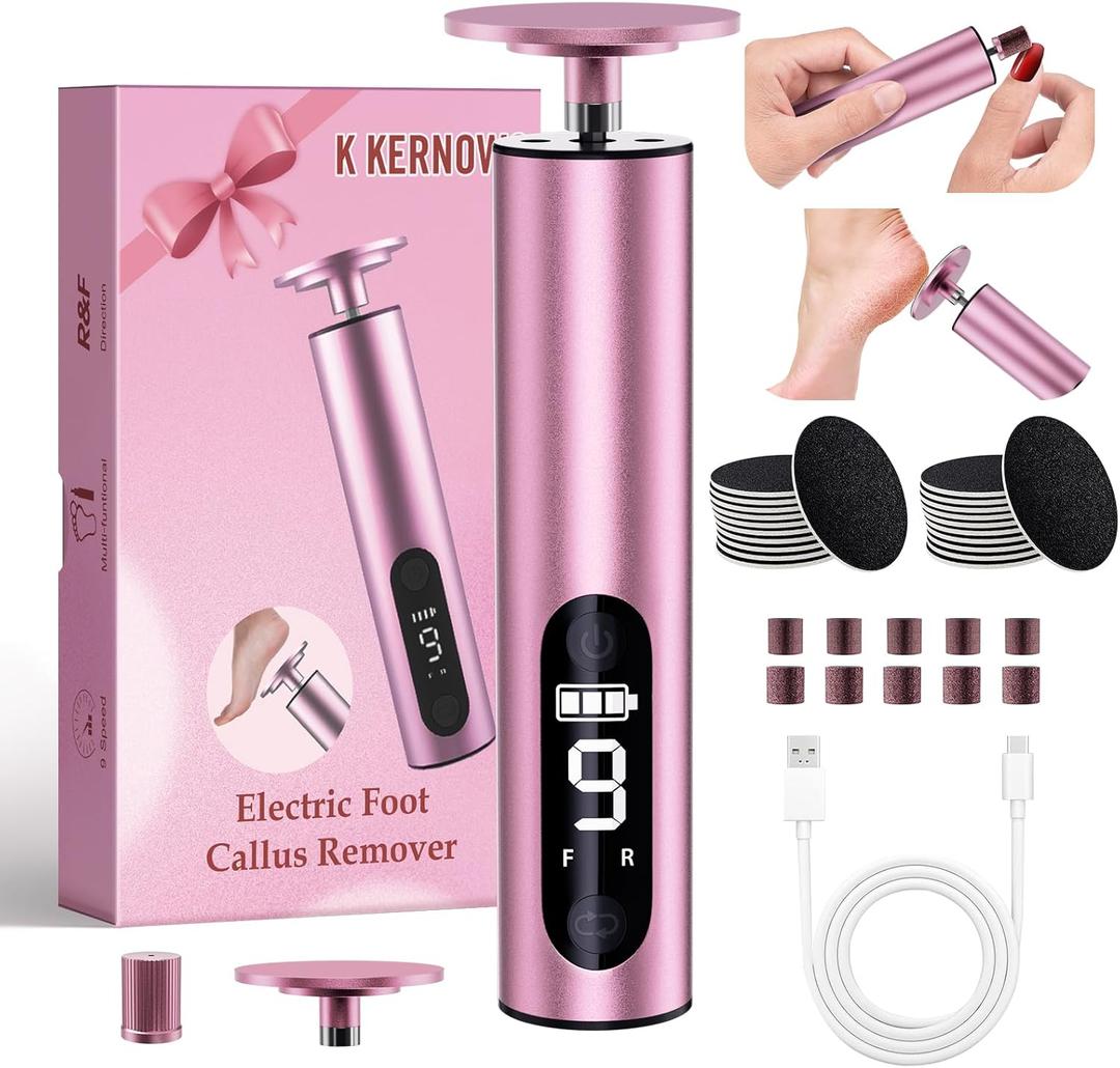 K KERNOWO Electric Foot Callus Remover, 2-in-1 Electric Callus Remover and Nail Grinder, Foot File Pedicure Tool, Rechargeable 9 Speeds Adjustable Foot Sander Foot Scrubber for Dead Skin Calluses