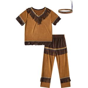 LATOBREATH Boys Kids Halloween Indian Costume Thanksgiving Outfit With Headband, 6T
