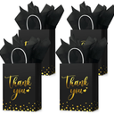 Tinlade 12 Pcs Thank You Gift Bags with Tissue Paper Gold Polka Dots Thank You Bags with Handle Party Favor for Wedding Birthday Baby Shower Business Shopping(Black)