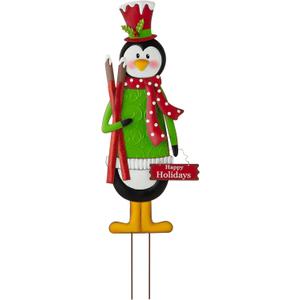 glitzhome GH30554R1 Christmas Yard Signs Decorations Outdoor Metal Penguin Garden Stakes for Xmas Holiday